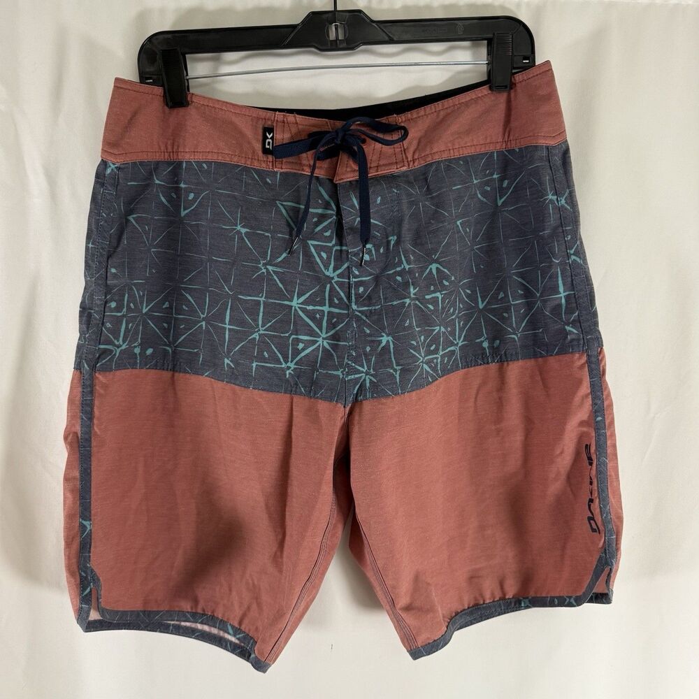 Dakine Board Shorts Men's 32 Brown Blue Drawstring Tie Rear Zip Pocket